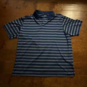 Men's Adidas Blue Striped Polo Golf Shirt